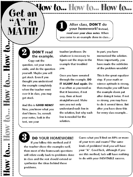 Get an A in Math, sample page from The Mathematics Survival Kit