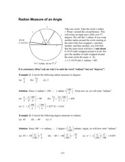 Radians sample page from the Mathematics Survival Kit